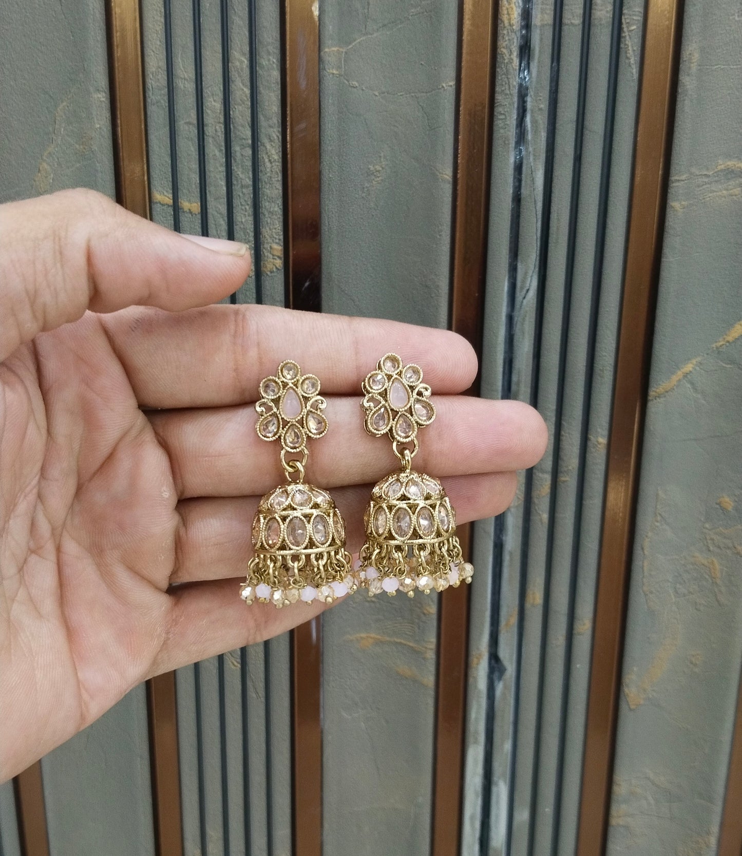 Antique Gold Jhumki Bollywood indian Ramdeep Earrings