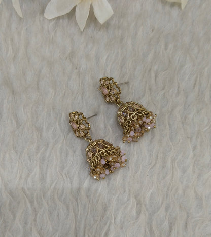 Antique Gold Jhumki Bollywood indian Ramdeep Earrings