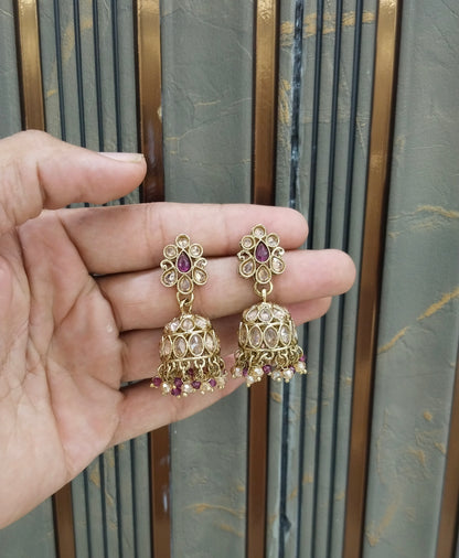 Antique Gold Jhumki Bollywood indian Ramdeep Earrings