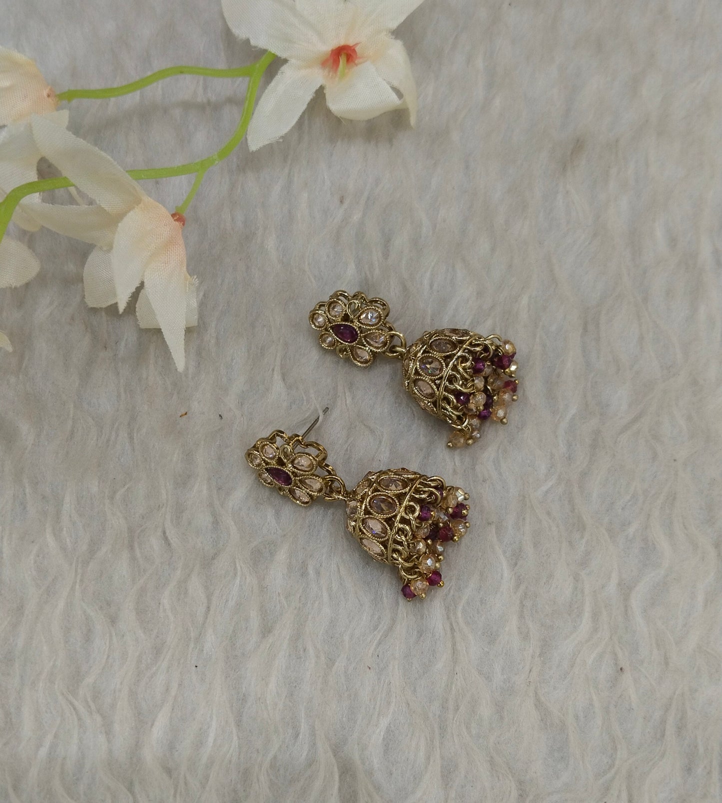 Antique Gold Jhumki Bollywood indian Ramdeep Earrings