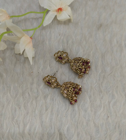 Antique Gold Jhumki Bollywood indian Ramdeep Earrings