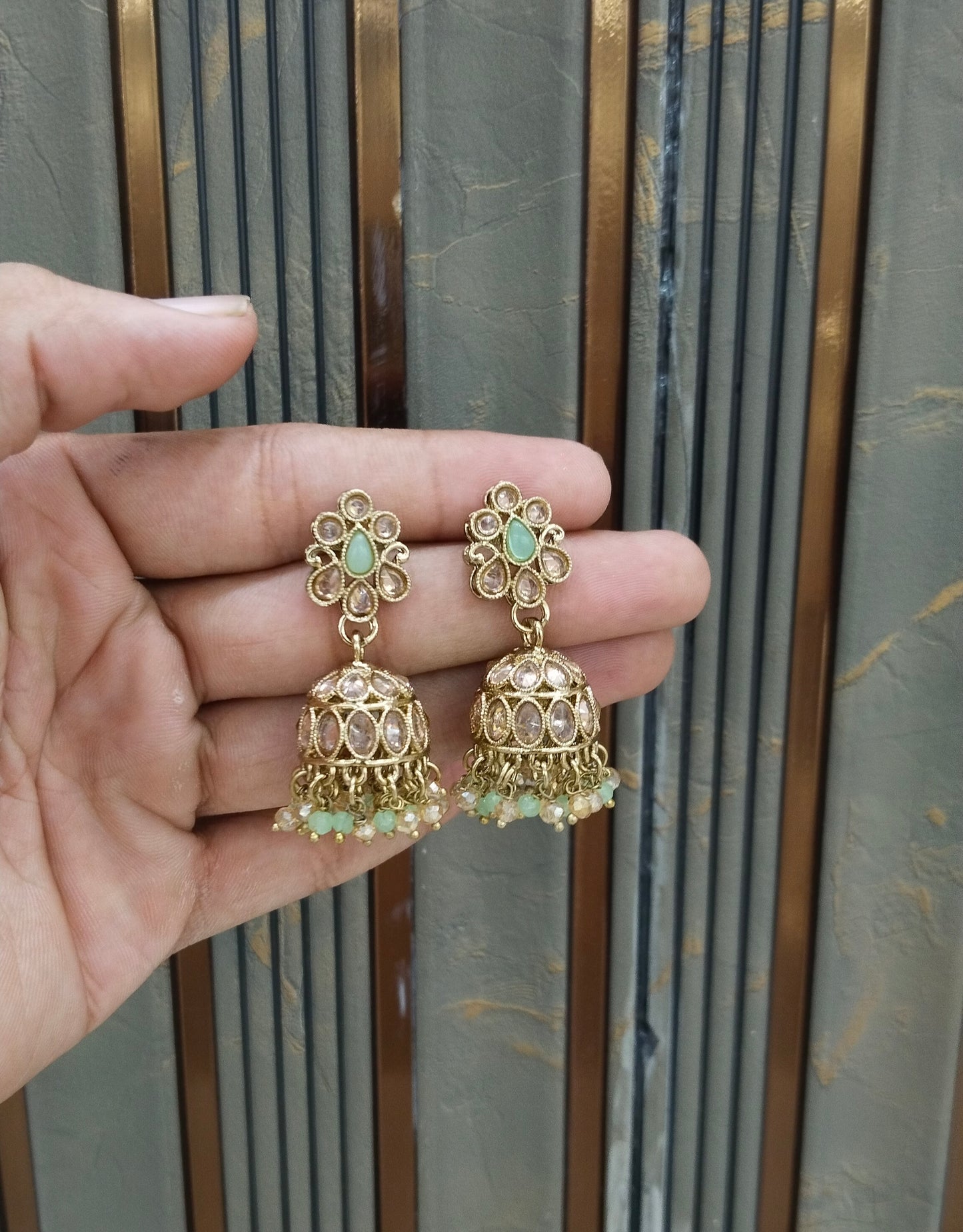 Antique Gold Jhumki Bollywood indian Ramdeep Earrings