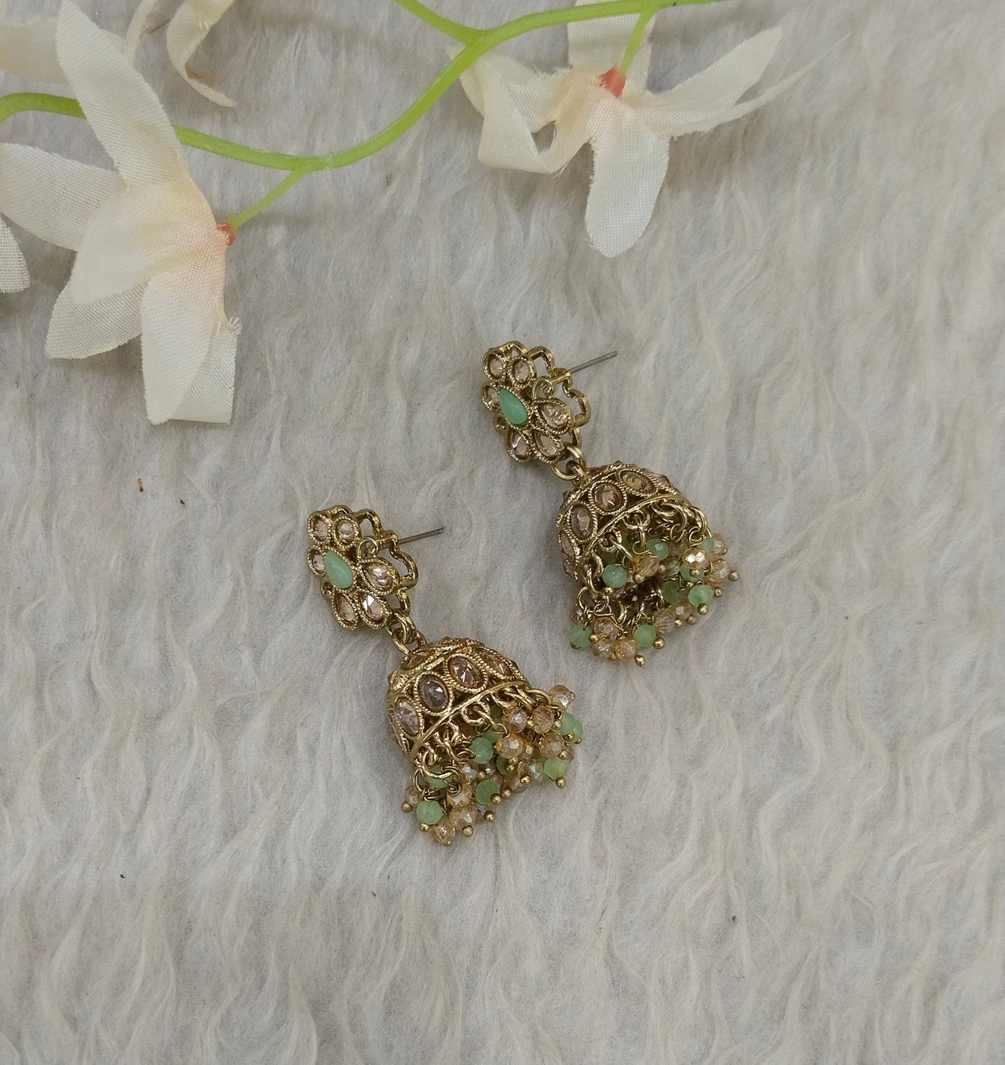 Antique Gold Jhumki Bollywood indian Ramdeep Earrings