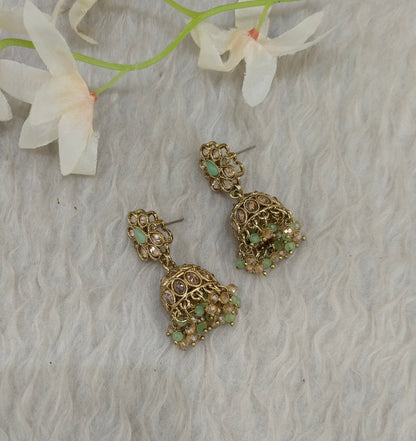 Antique Gold Jhumki Bollywood indian Ramdeep Earrings