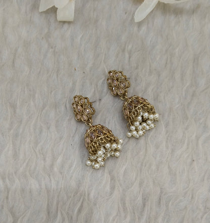 Antique Gold Jhumki Bollywood indian Ramdeep Earrings