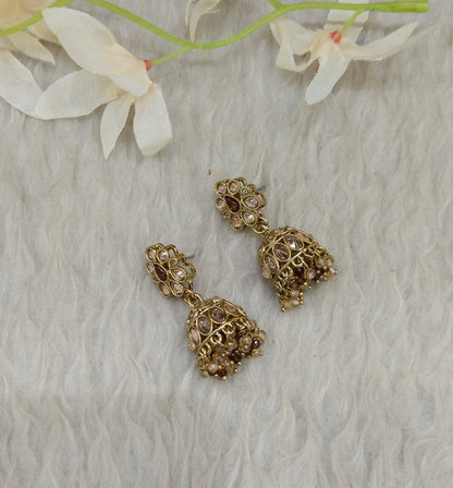 Antique Gold Jhumki Bollywood indian Ramdeep Earrings