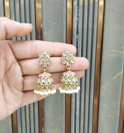 Antique Gold Jhumki Bollywood indian Ramdeep Earrings