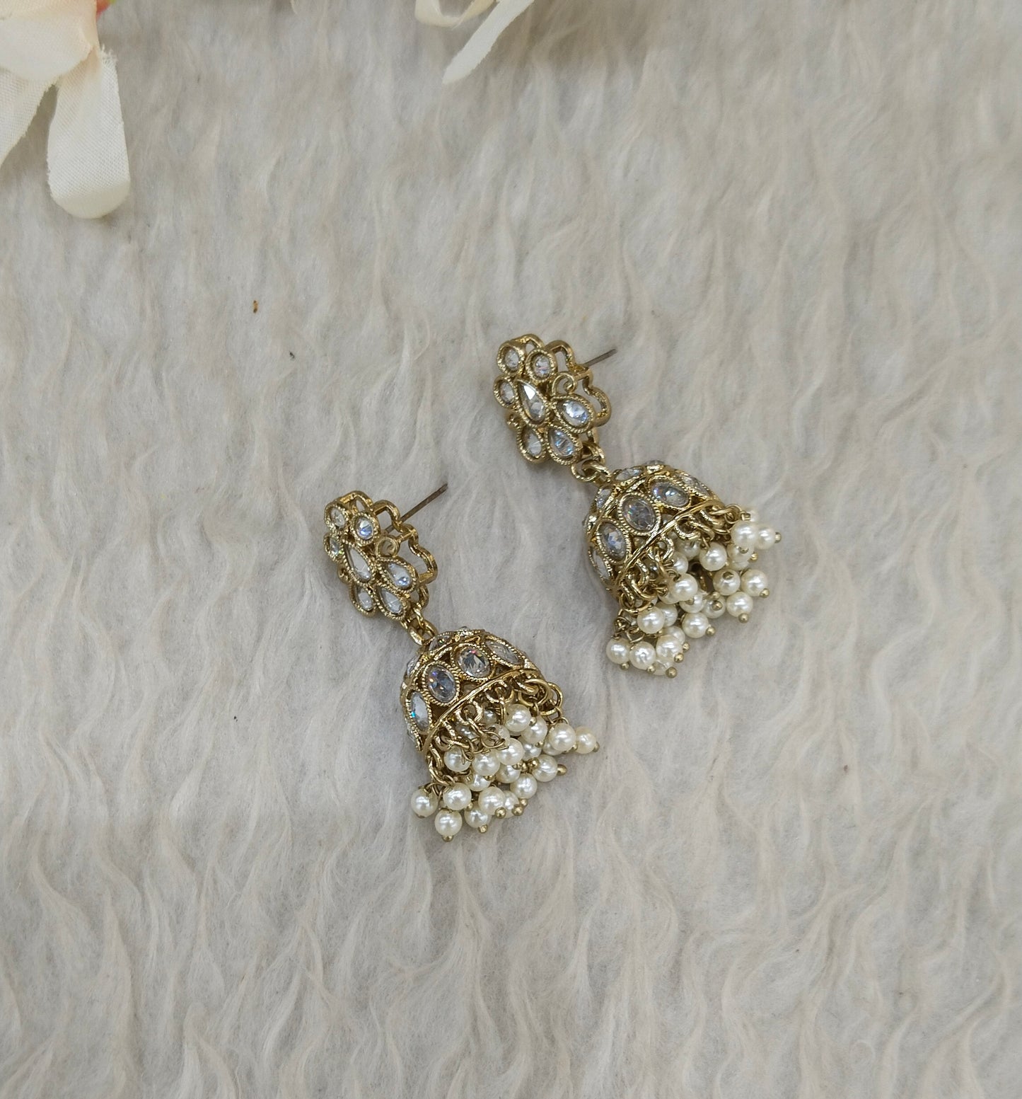 Antique Gold Jhumki Bollywood indian Ramdeep Earrings