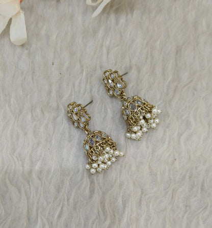 Antique Gold Jhumki Bollywood indian Ramdeep Earrings