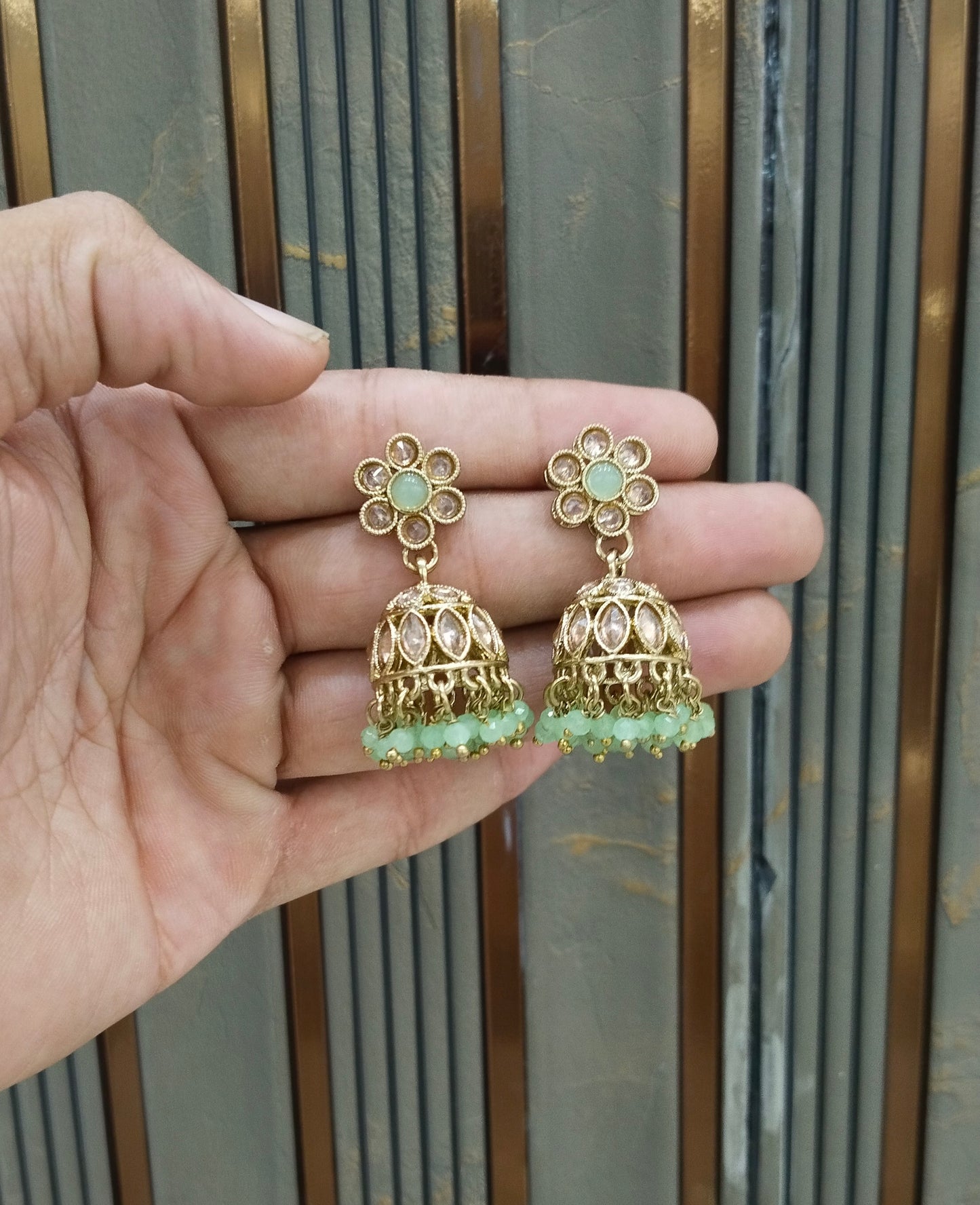 Antique Gold Jhumki Bollywood indian Sukh Earrings