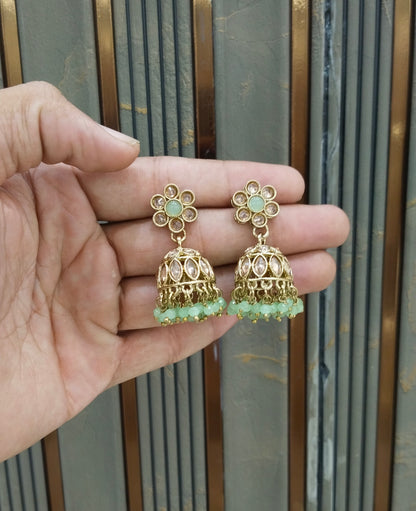 Antique Gold Jhumki Bollywood indian Sukh Earrings