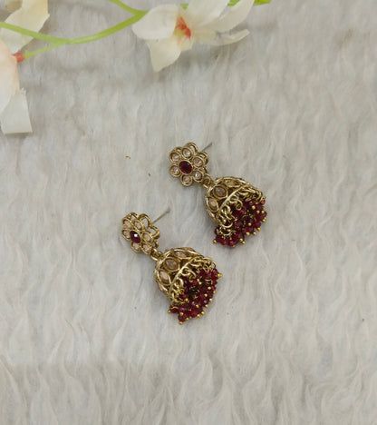 Antique Gold Jhumki Bollywood indian Sukh Earrings