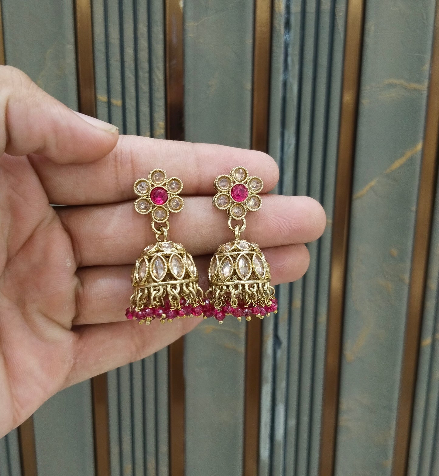 Antique Gold Jhumki Bollywood indian Sukh Earrings