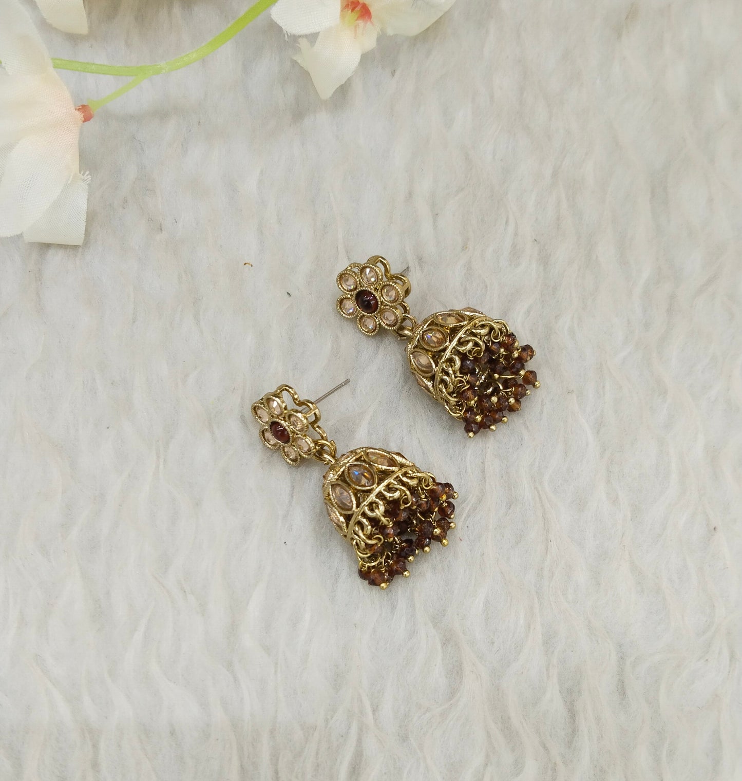 Antique Gold Jhumki Bollywood indian Sukh Earrings