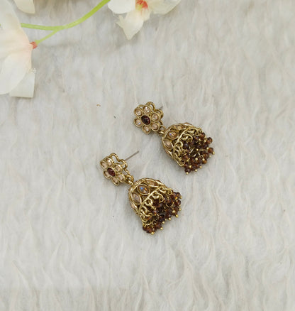 Antique Gold Jhumki Bollywood indian Sukh Earrings