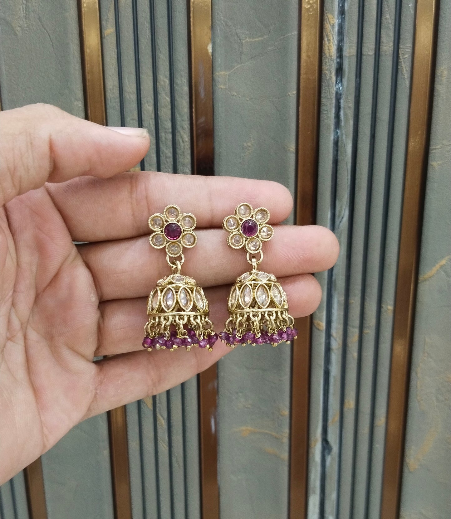 Antique Gold Jhumki Bollywood indian Sukh Earrings
