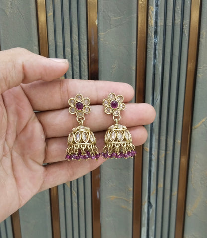 Antique Gold Jhumki Bollywood indian Sukh Earrings
