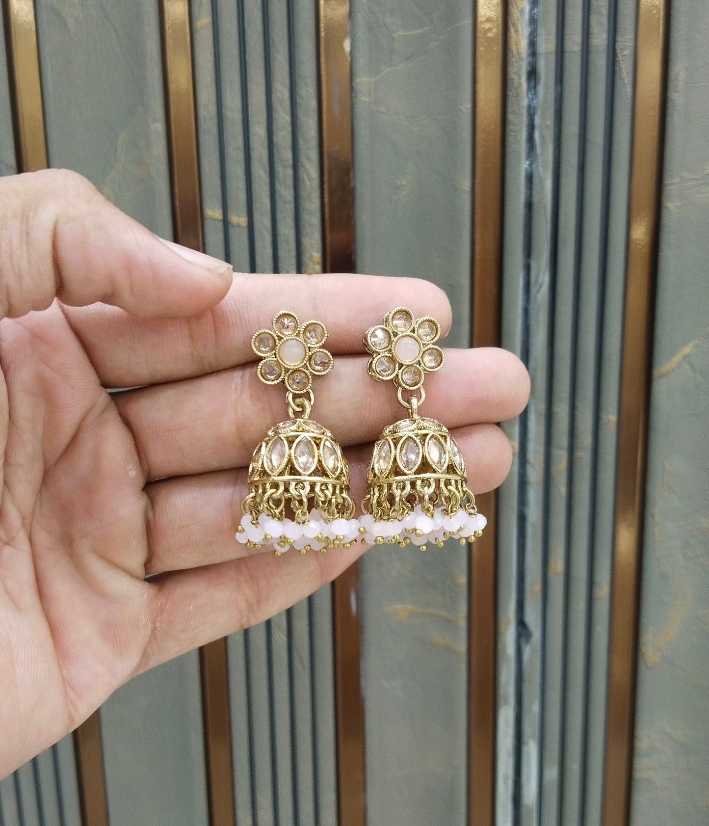Antique Gold Jhumki Bollywood indian Sukh Earrings