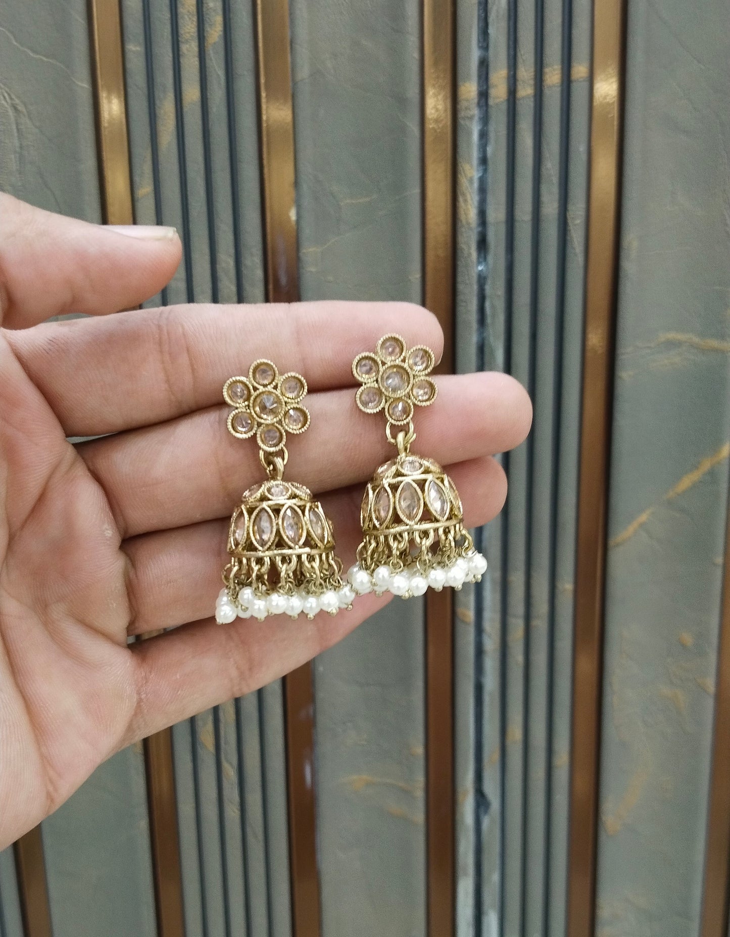 Antique Gold Jhumki Bollywood indian Sukh Earrings