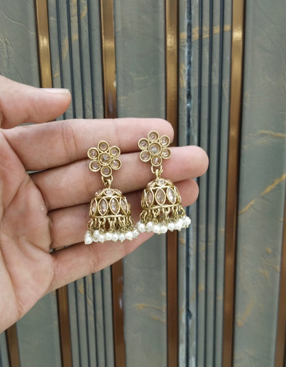 Antique Gold Jhumki Bollywood indian Sukh Earrings