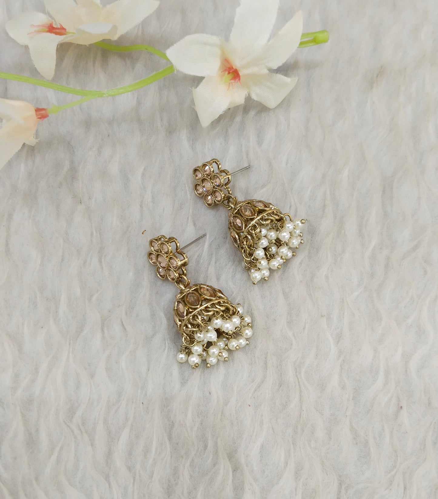 Antique Gold Jhumki Bollywood indian Sukh Earrings