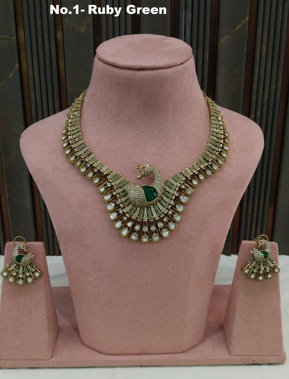 Ruby Green Moissanite Kundan Necklace Jewellery Suman Set