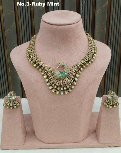 Ruby Mint Moissanite Kundan Necklace Jewellery Suman Set