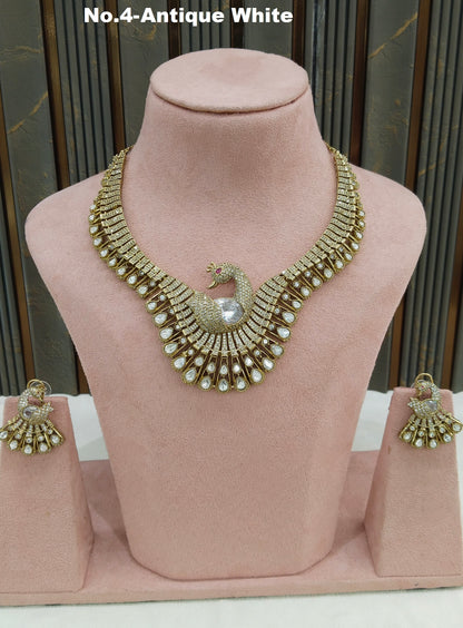 Antique White Moissanite Kundan Necklace Jewellery Suman Set