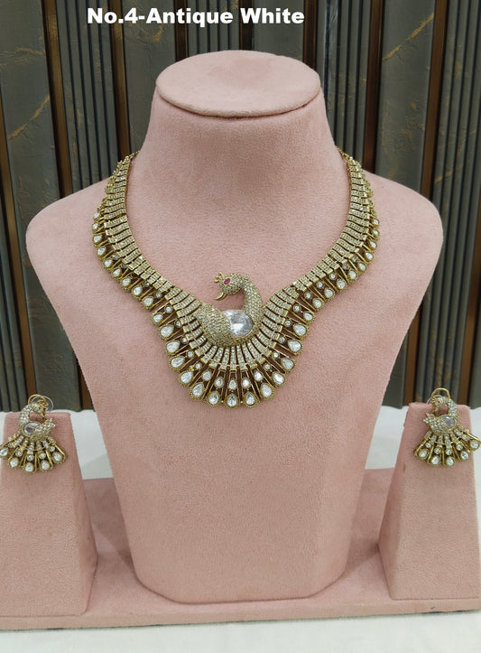 Antique White Moissanite Kundan Necklace Jewellery Suman Set