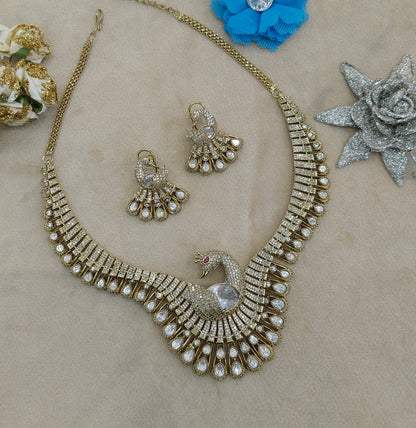 Antique White Moissanite Kundan Necklace Jewellery Suman Set
