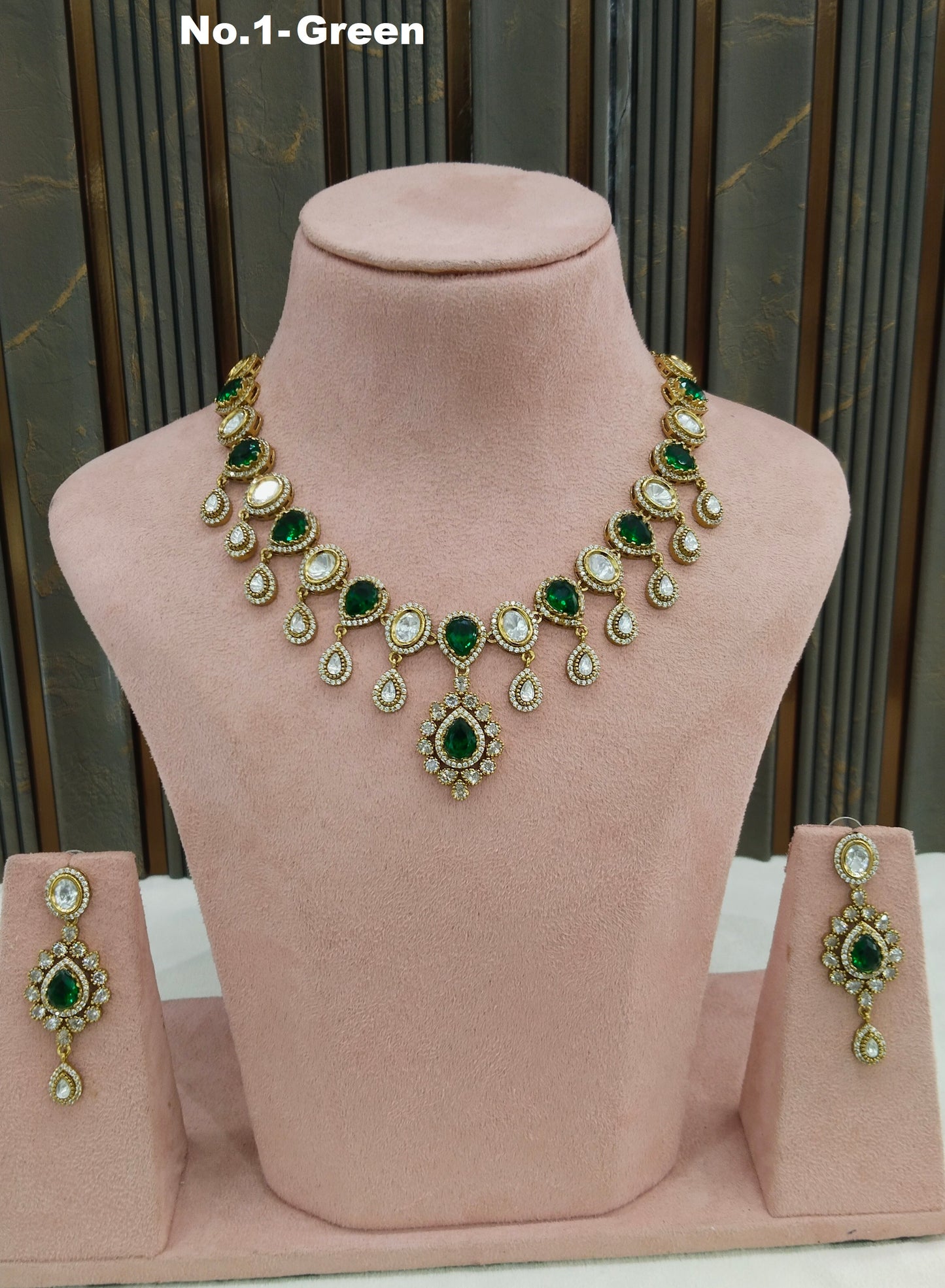 Green Moissanite Kundan Necklace Jewellery Rohini Set