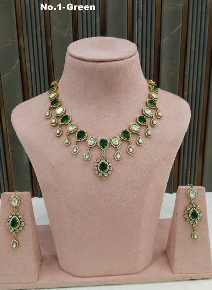 Green Moissanite Kundan Necklace Jewellery Rohini Set