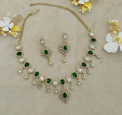 Green Moissanite Kundan Necklace Jewellery Rohini Set