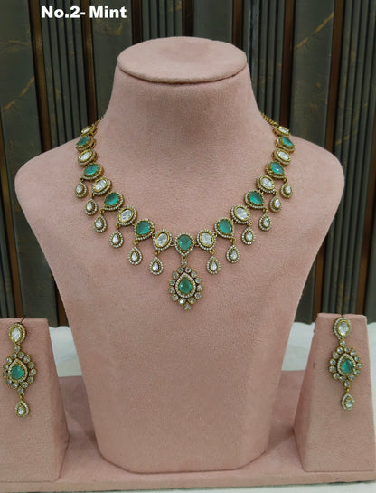 Mint Moissanite Kundan Necklace Jewellery Rohini Set