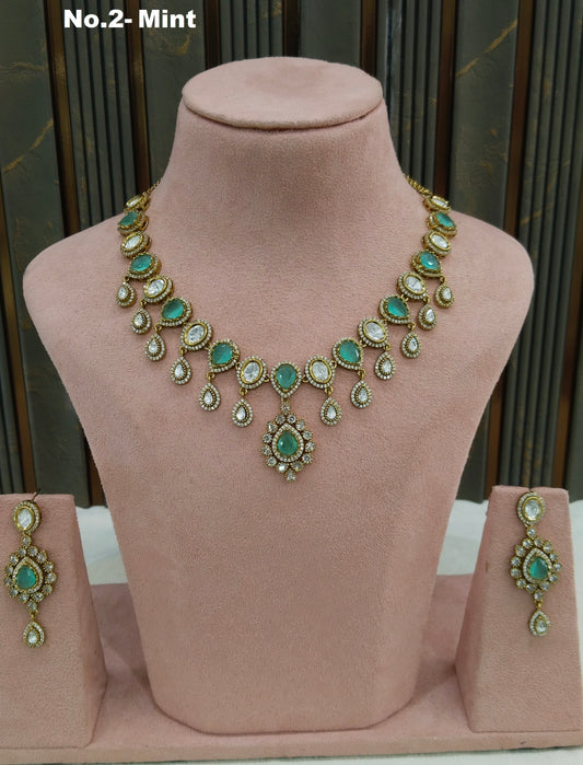 Mint Moissanite Kundan Necklace Jewellery Rohini Set