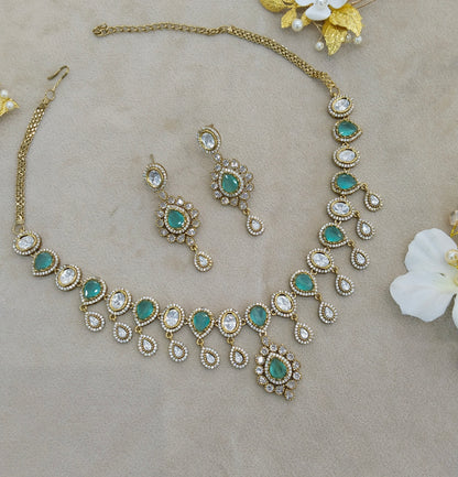 Mint Moissanite Kundan Necklace Jewellery Rohini Set