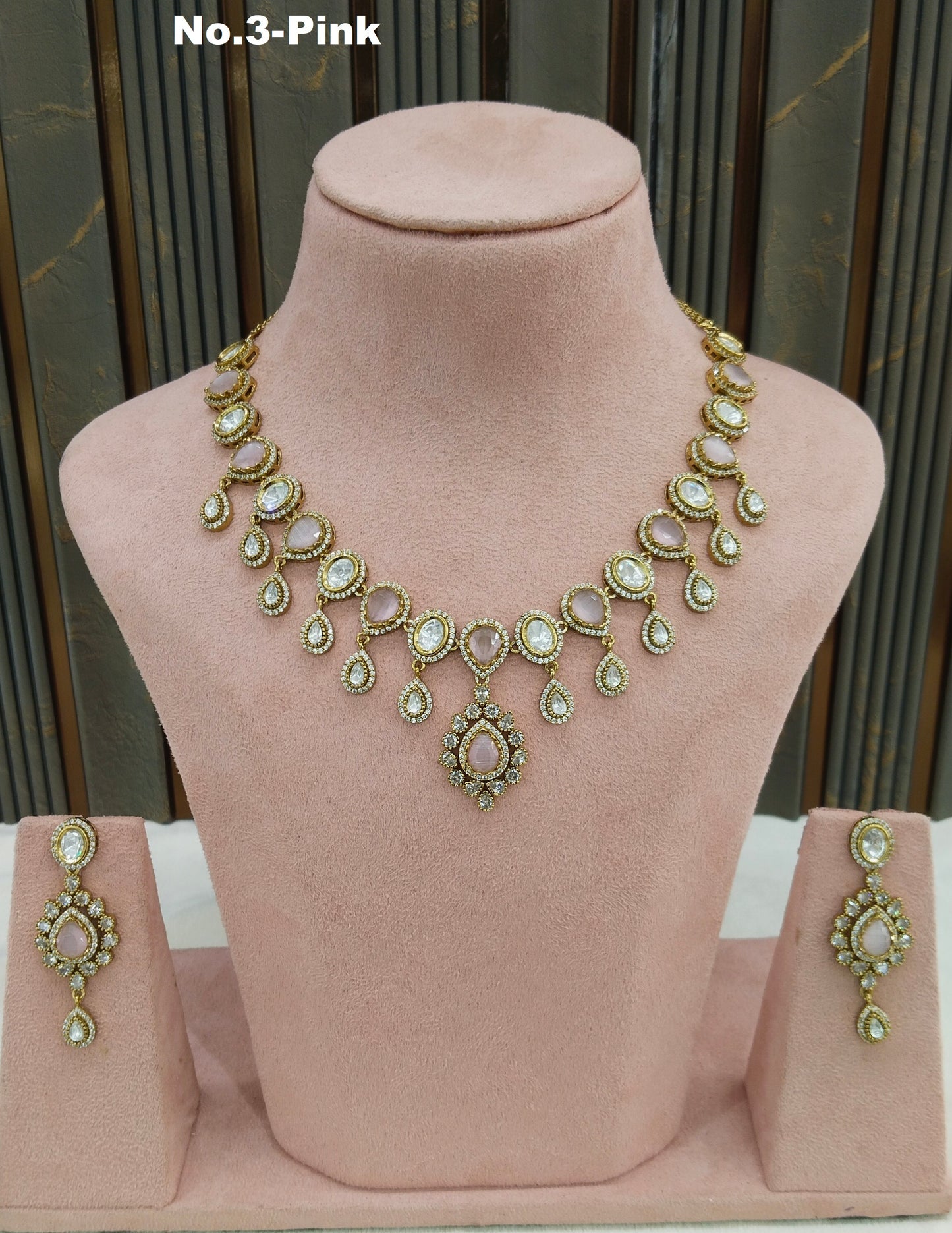 Pink Moissanite Kundan Necklace Jewellery Rohini Set