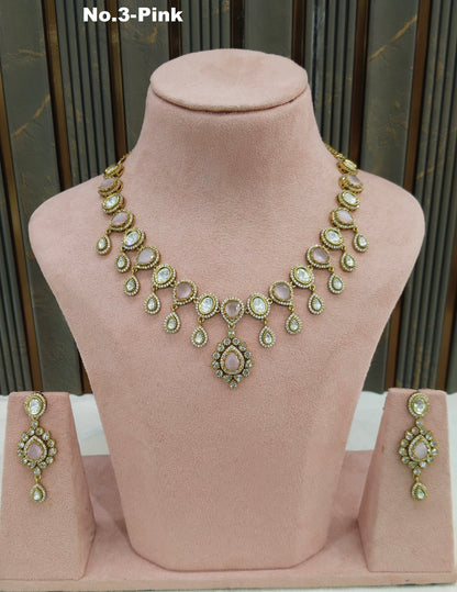 Pink Moissanite Kundan Necklace Jewellery Rohini Set
