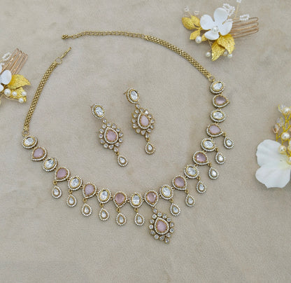 Pink Moissanite Kundan Necklace Jewellery Rohini Set