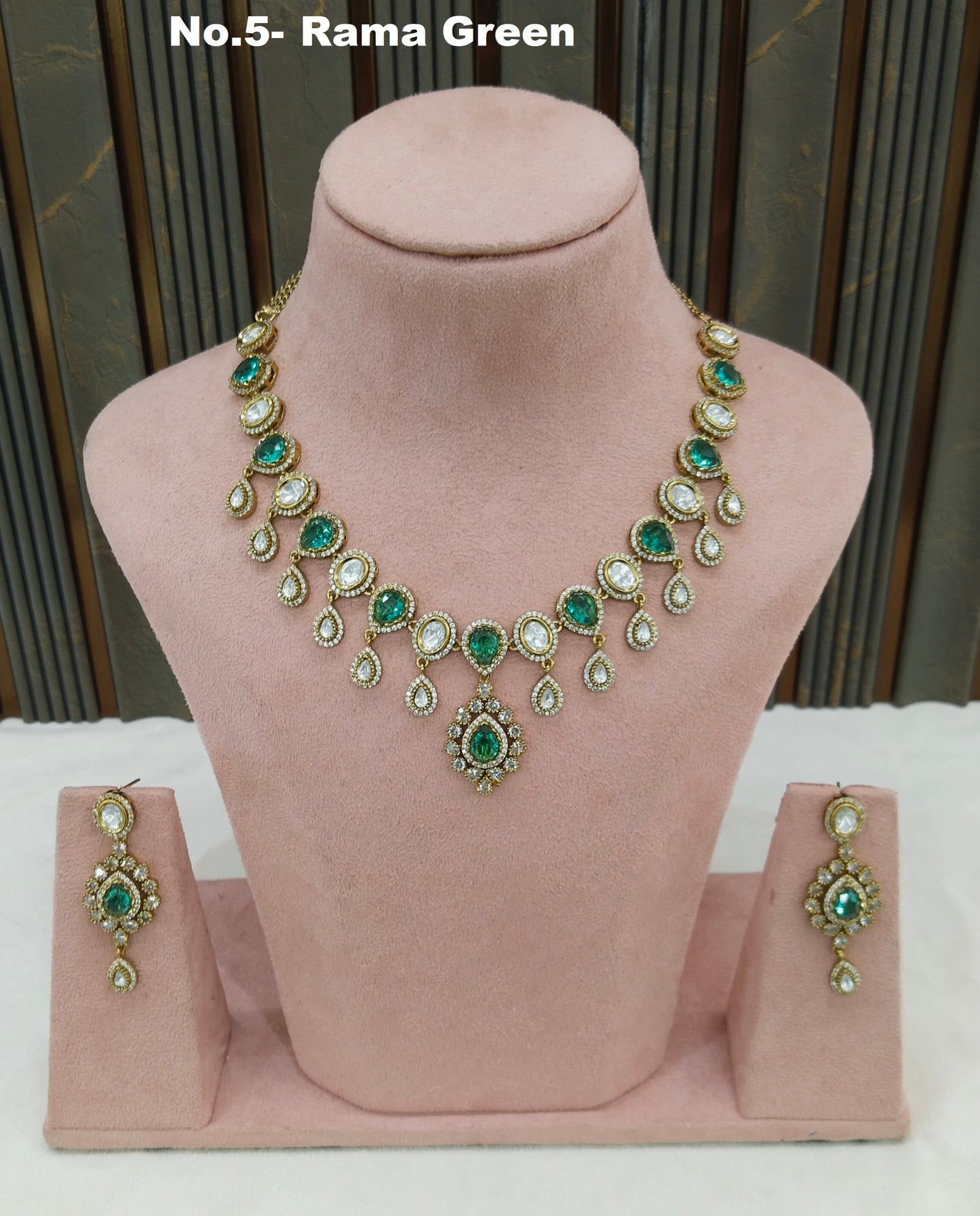 Rama Green Moissanite Kundan Necklace Jewellery Rohini Set