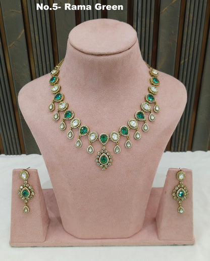 Rama Green Moissanite Kundan Necklace Jewellery Rohini Set