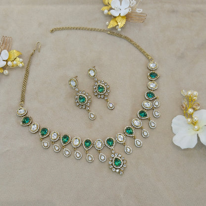 Rama Green Moissanite Kundan Necklace Jewellery Rohini Set
