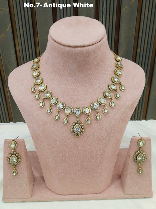 Antique White Moissanite Kundan Necklace Jewellery Rohini Set