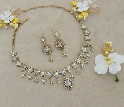 Antique White Moissanite Kundan Necklace Jewellery Rohini Set