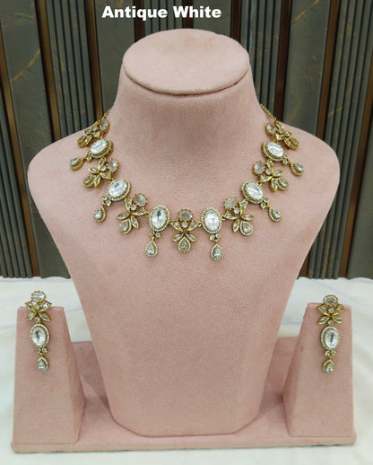 Antique White Moissanite Kundan Necklace Jewellery Chani Set