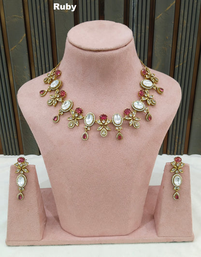 Ruby Moissanite Kundan Necklace Jewellery Chani Set