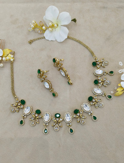 Green Moissanite Kundan Necklace Jewellery Chani Set