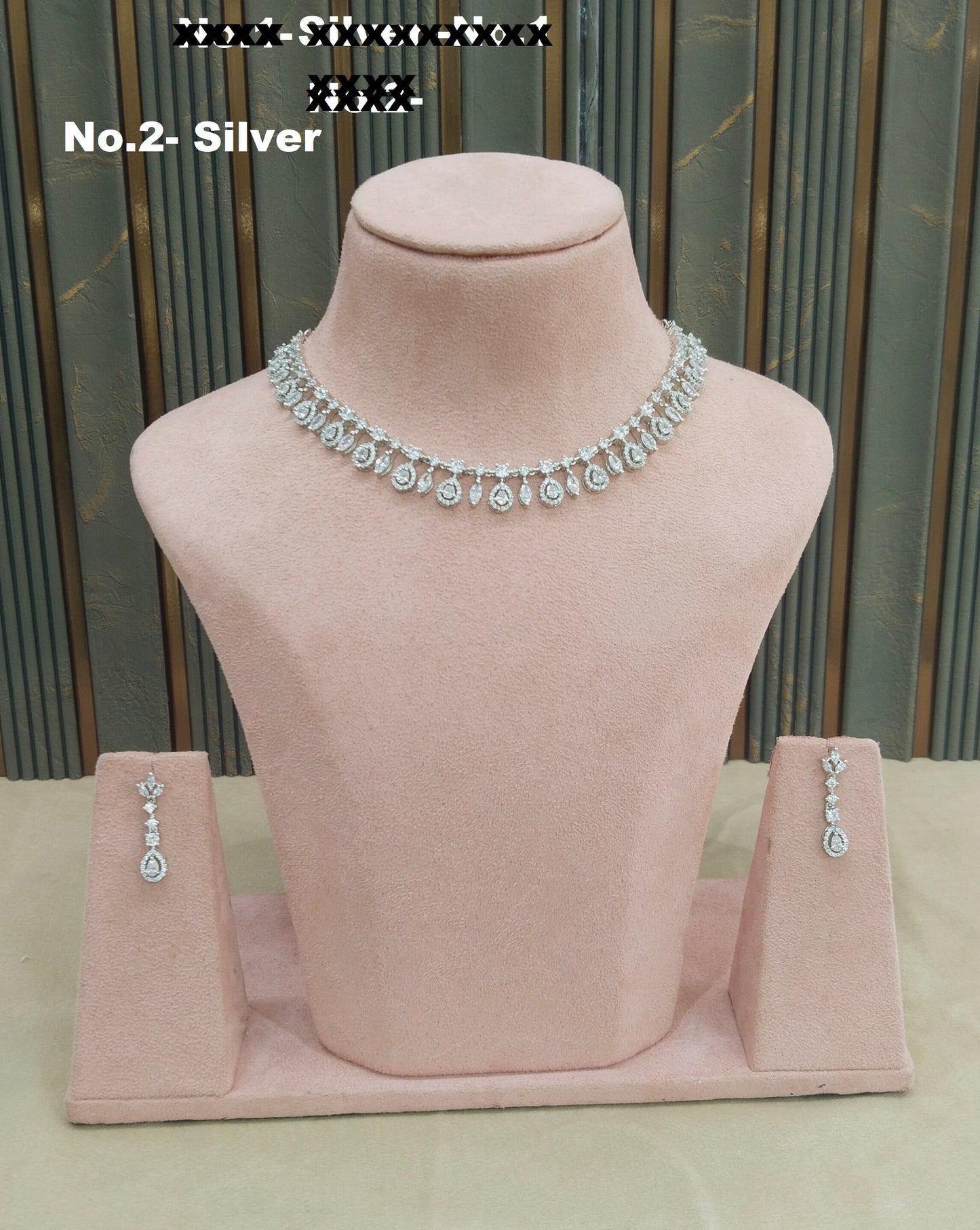 Silver CZ Stone Necklace indian Jewellery Sheet Set