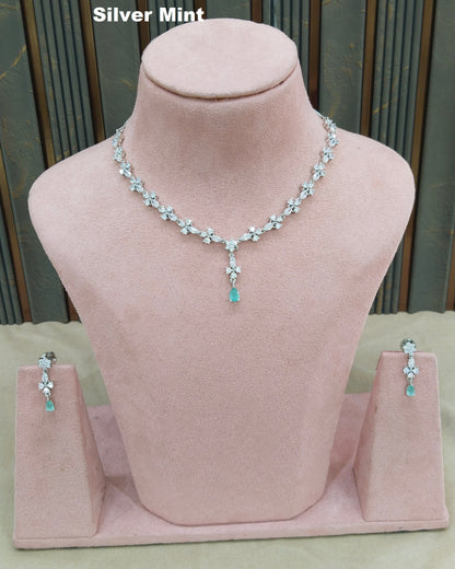 Silver Mint CZ Stone Necklace indian Jewellery Sheet Set