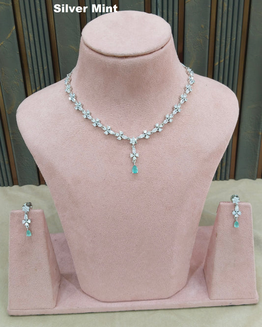 Silver Mint CZ Stone Necklace indian Jewellery Sheet Set
